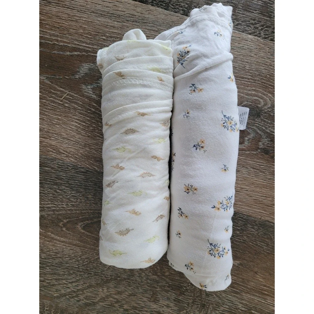 Milkberry Bamboo Rayon Swaddle Blanket Set Floral Dinosaur 36x40 x2 #7
